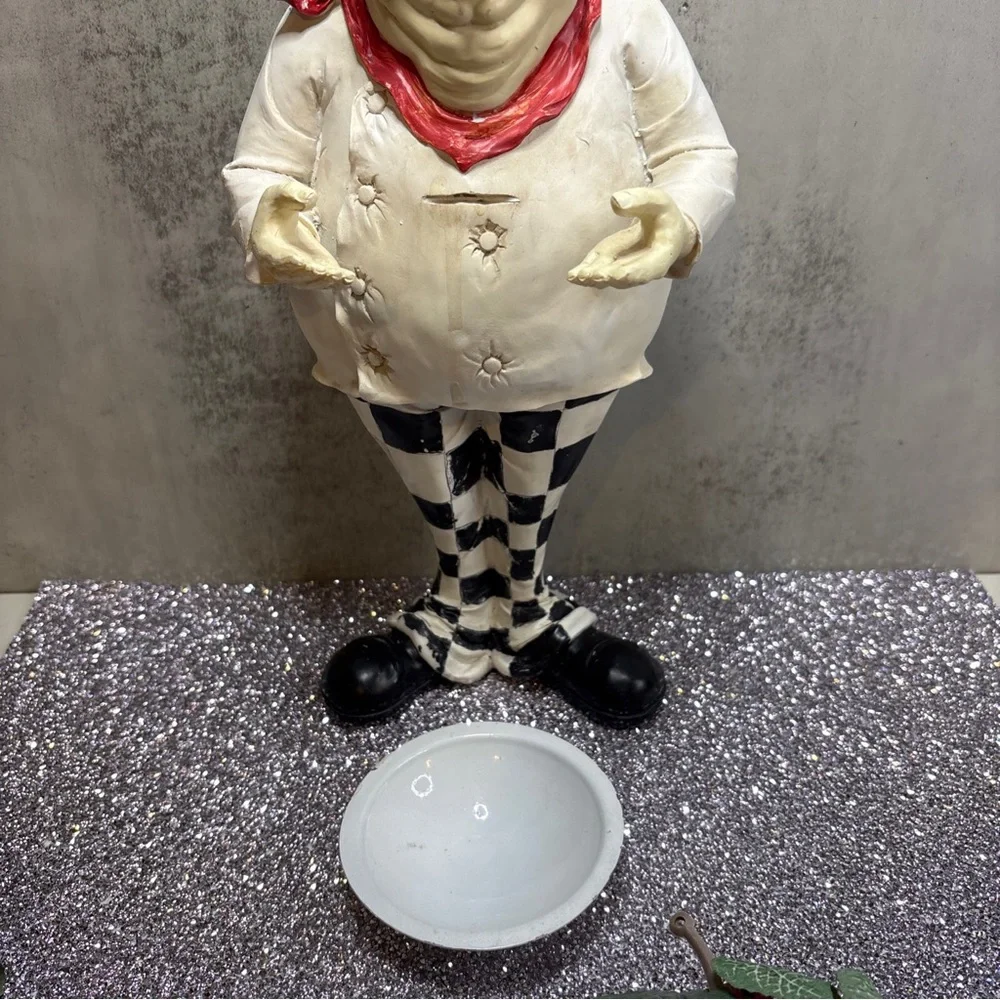 Unk Ceramic Chef Figurine with Red and Pink Grapes